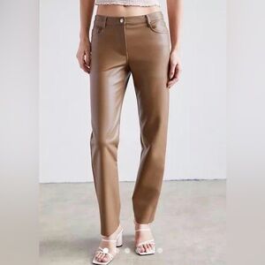 NEW! Wilfred Aritzia Vegan Leather Tan Cropped Ankle Trouser Pants 5 Pockets 0